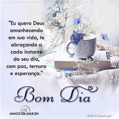 Eu quero Deus amanhecendo em sua vida, te abraçando a cada instante do seu dia, com paz, ternura e esperança." Bom dia! -imagem