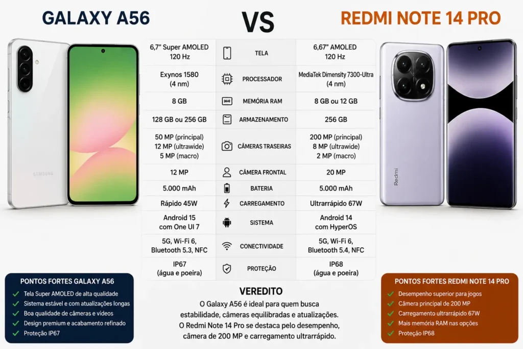 Galaxy A56 vs Redmi Note 14 Pro