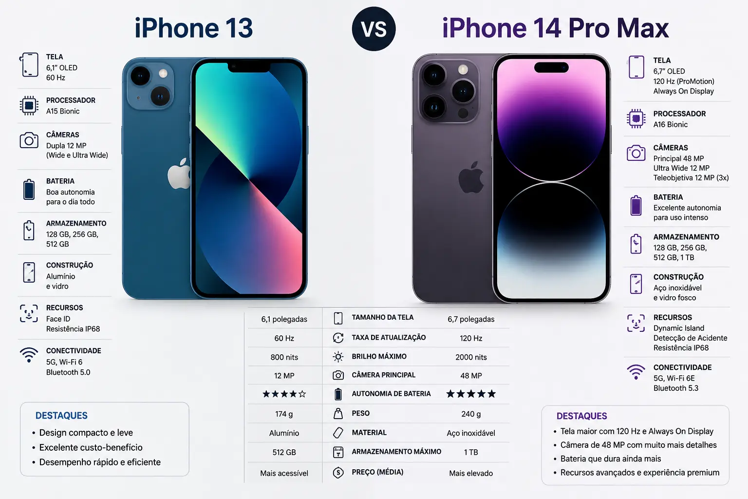 iPhone 13 vs iPhone 14 Pro Max: Comparação Completa Entre os Dois Celulares